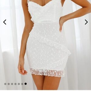 La Vida Sweetheart Neckline Frill Trim Polka Dot Mesh Dress